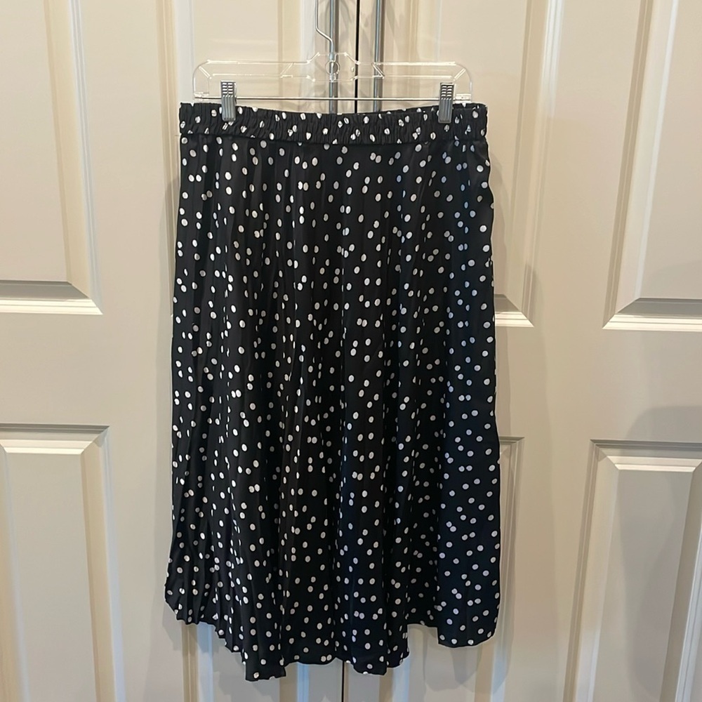 Women's High Waisted Polka Dot Pleated Skirt Black/White L - Picture 2 of 7